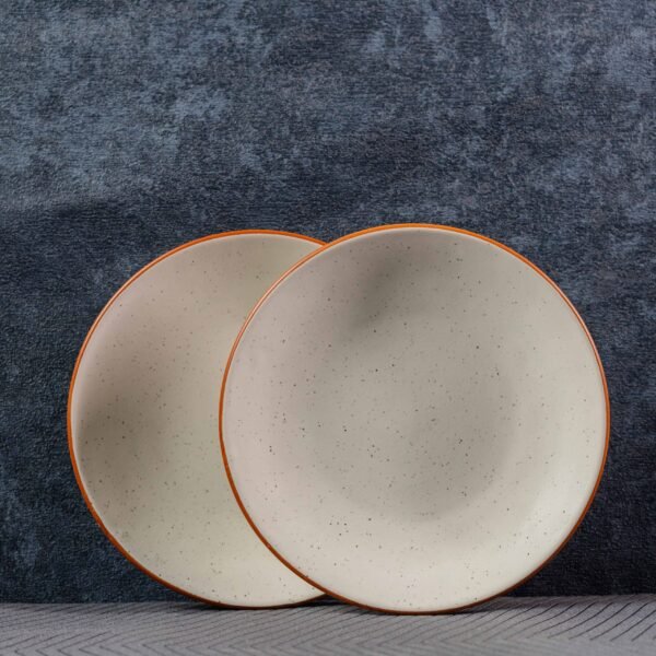 Speckle Edge – Ceramic Plates Set of 2 (Quarter Plates in White & Brown) | 7 Inches