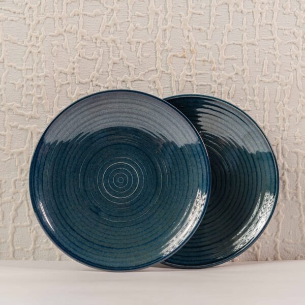 Cerulean Orbit – Premium Ceramic Quarter Plates Set of 2 (7-Inch, Blue Glossy Finish with Concentric Circles)