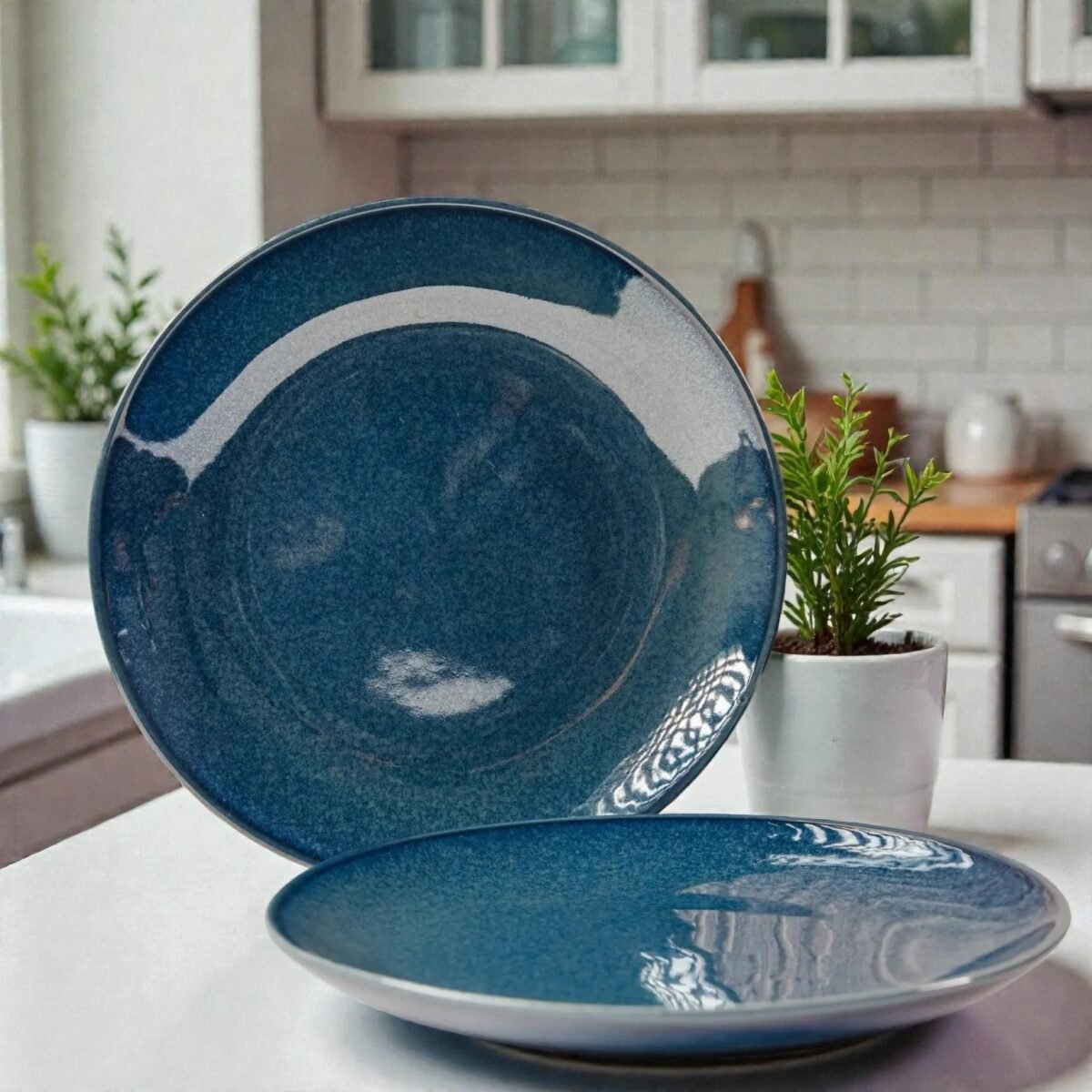 Bluewave Elan – Luxury Ceramic Dinner Plates Set of 2 (10-Inch, Glossy Finish)