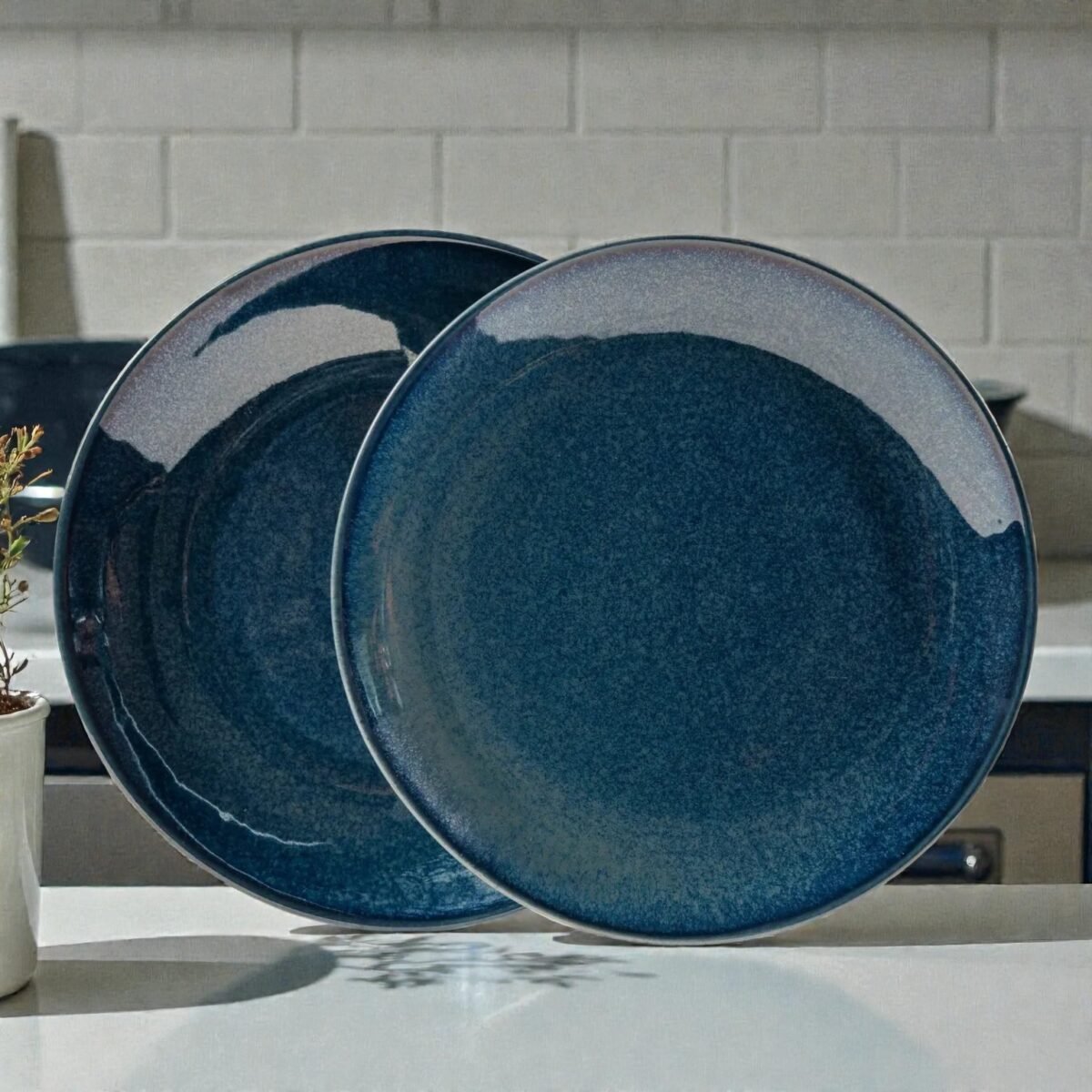 Bluewave Elan – Luxury Ceramic Dinner Plates Set of 2 (10-Inch, Glossy Finish)