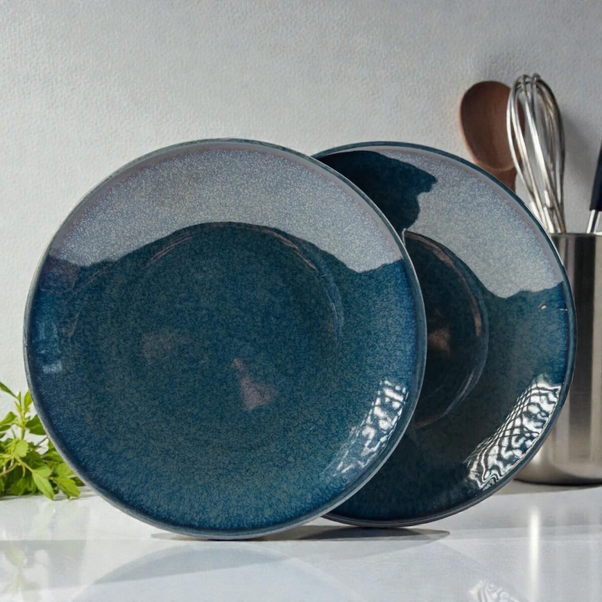 Bluewave Petite – Premium Ceramic Quarter Plates Set of 2 (7-Inch, Glossy Blue)