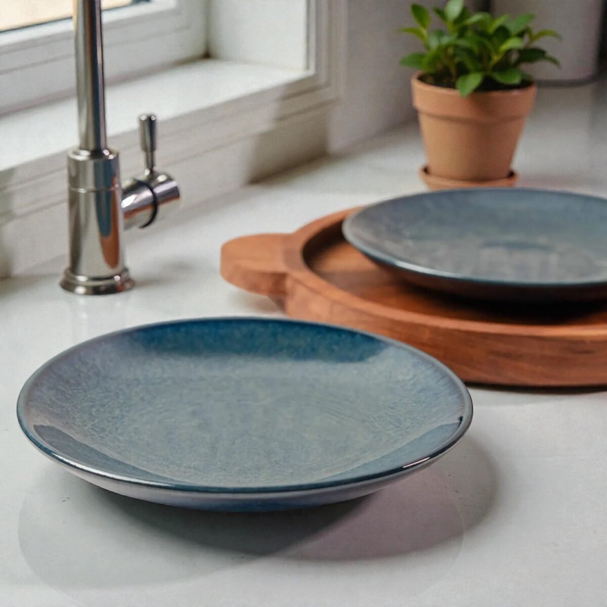 Bluewave Petite – Premium Ceramic Quarter Plates Set of 2 (7-Inch, Glossy Blue)