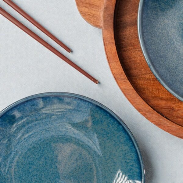 Bluewave Petite – Premium Ceramic Quarter Plates Set of 2 (7-Inch, Glossy Blue)