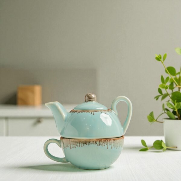Mist Drizzle Ceramic Stackable Solo Tea Set | 200ml Cup and 300ml Teapot