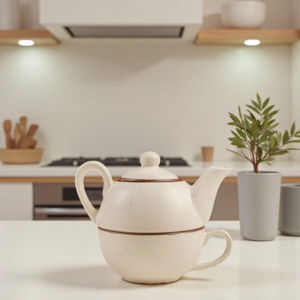 Clay Whisper Ceramic Stackable Solo Tea Set | 200ml Cup and 300ml Teapot