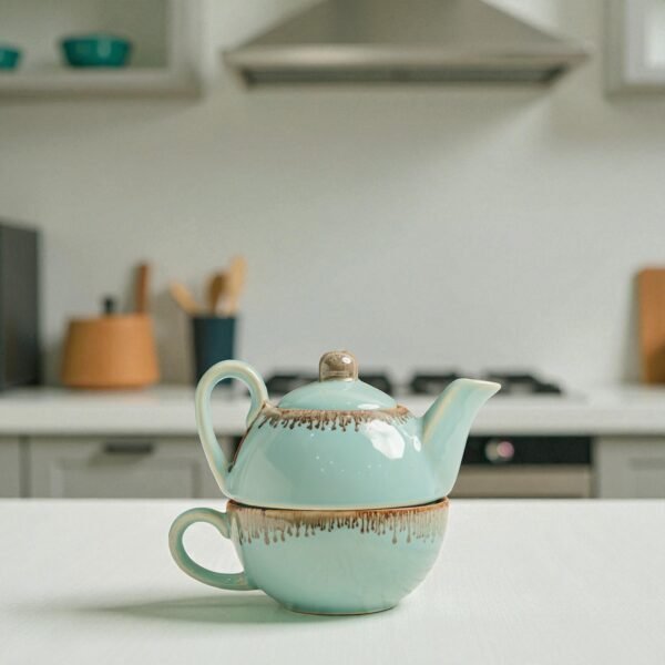 Mist Drizzle Ceramic Stackable Solo Tea Set | 200ml Cup and 300ml Teapot