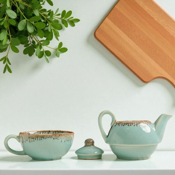 Mist Drizzle Ceramic Stackable Solo Tea Set | 200ml Cup and 300ml Teapot