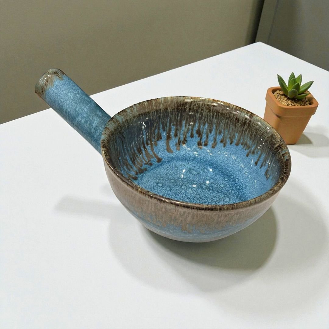 Kairo Bowl – Aqua Luxe Japanese Ceramic Serving Bowl with Handle | 6 Inches Bowl (750ml)