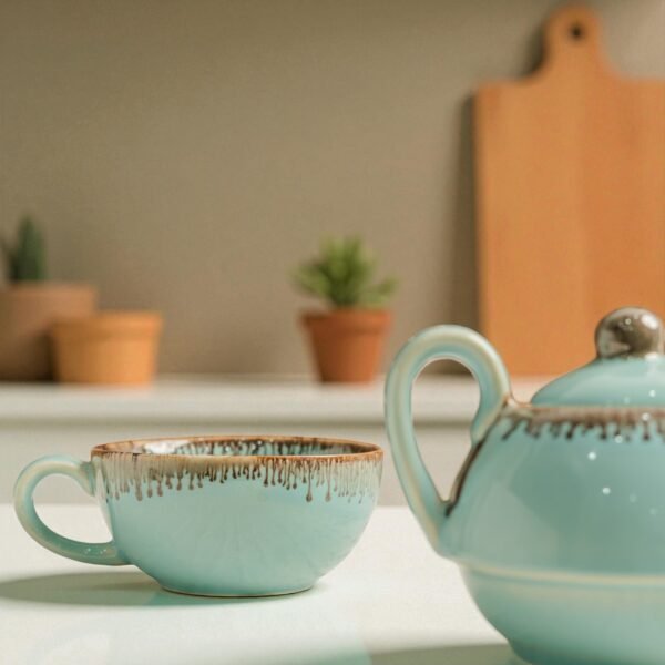 Mist Drizzle Ceramic Stackable Solo Tea Set | 200ml Cup and 300ml Teapot