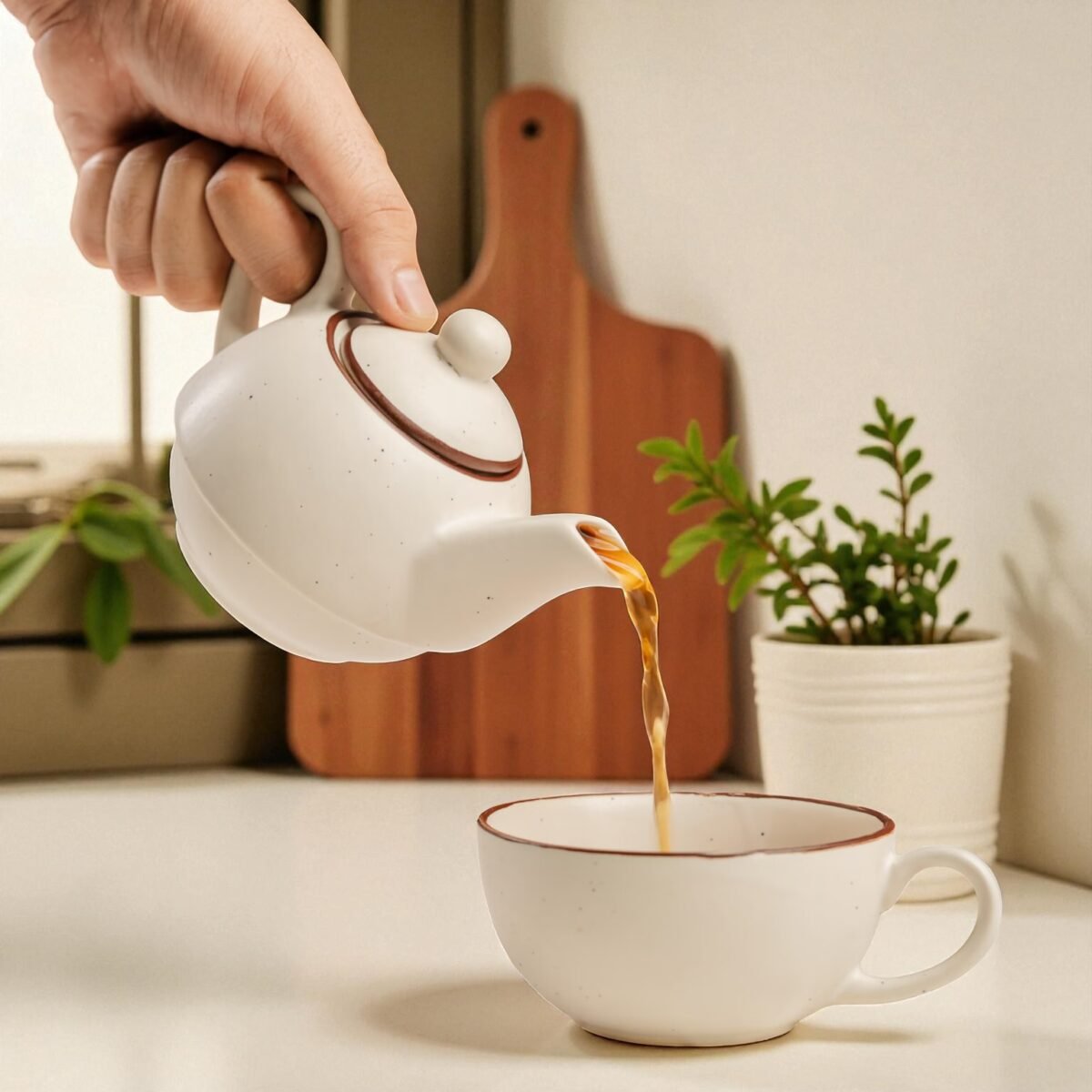 Clay Whisper Ceramic Stackable Solo Tea Set | 200ml Cup and 300ml Teapot
