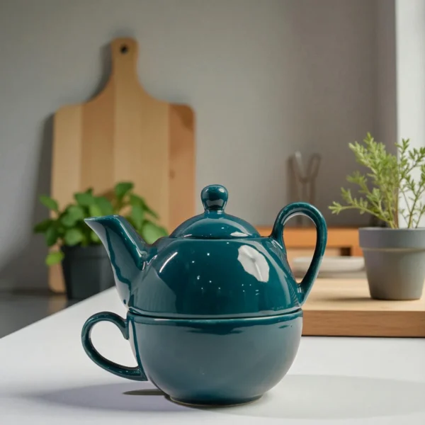 Teal Whisper Ceramic Stackable Solo Tea Set | 200ml Cup and 300ml Teapot