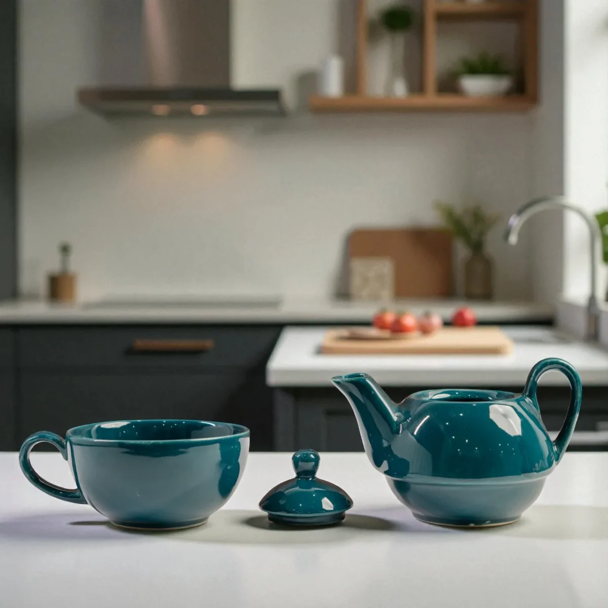 Teal Whisper Ceramic Stackable Solo Tea Set | 200ml Cup and 300ml Teapot