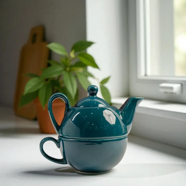 Teal Whisper Ceramic Stackable Solo Tea Set | 200ml Cup and 300ml Teapot