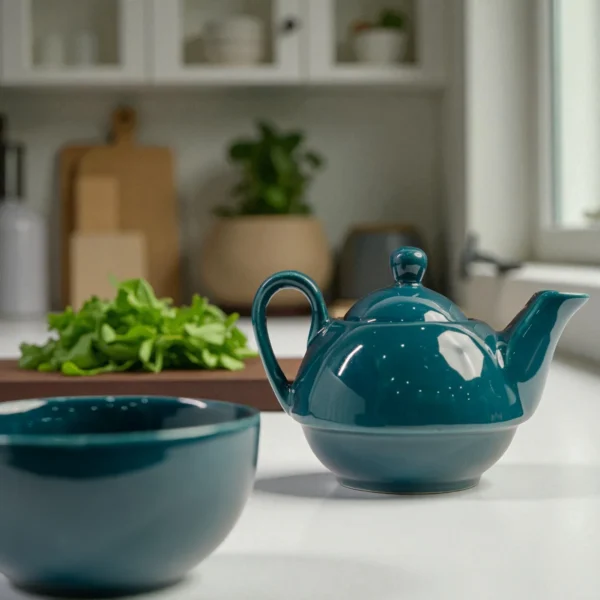 Teal Whisper Ceramic Stackable Solo Tea Set | 200ml Cup and 300ml Teapot