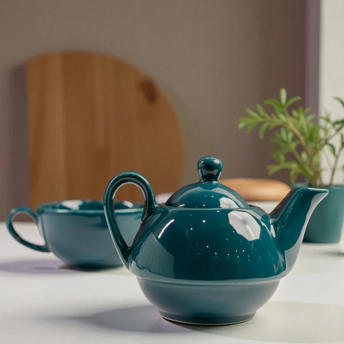 Teal Whisper Ceramic Stackable Solo Tea Set | 200ml Cup and 300ml Teapot