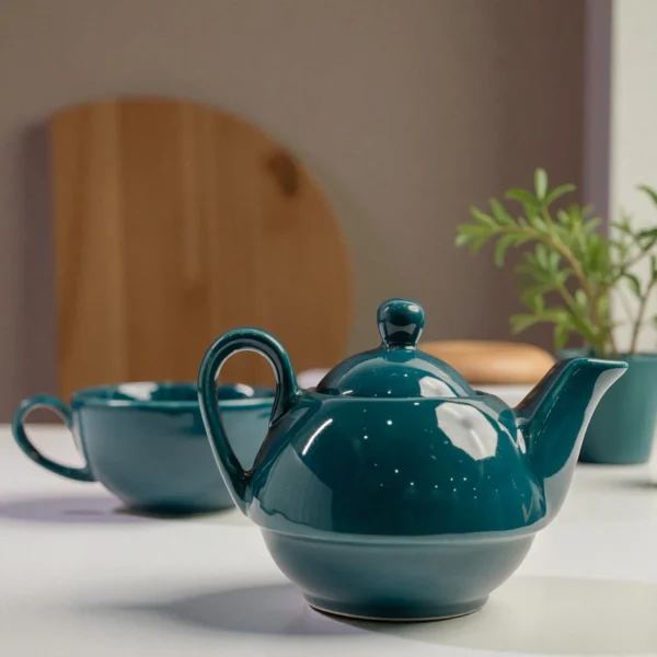 Teal Whisper Ceramic Stackable Solo Tea Set | 200ml Cup and 300ml Teapot