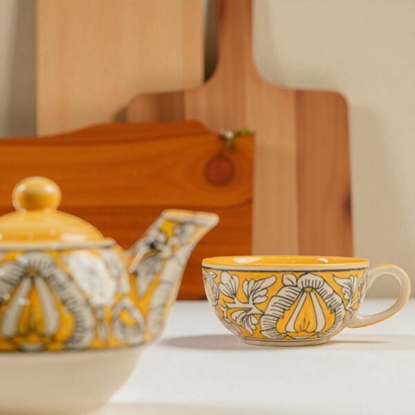 Sunlit Bloom Ceramic Stackable Solo Tea Set | 200ml Cup and 300ml Teapot