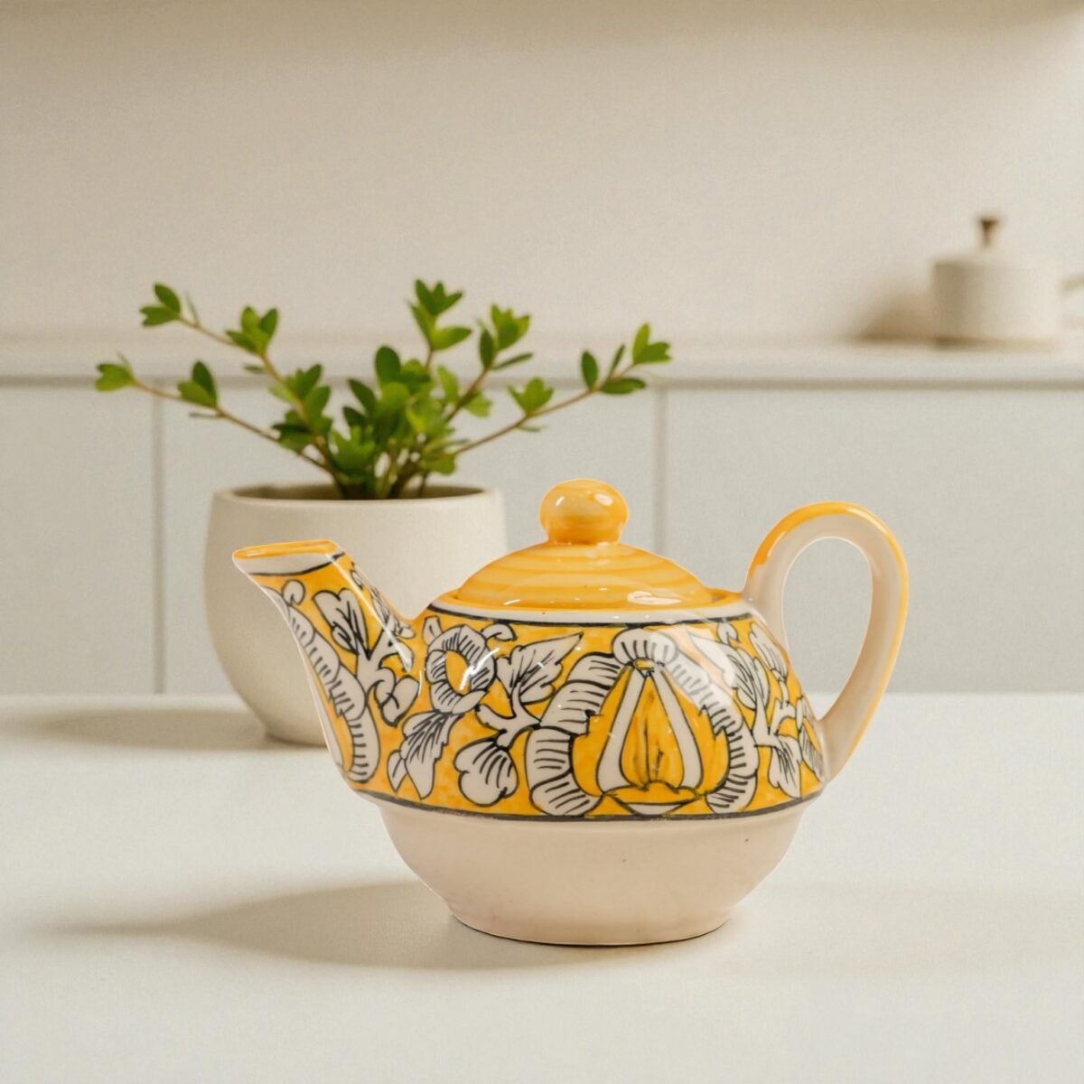 Sunlit Bloom Ceramic Stackable Solo Tea Set | 200ml Cup and 300ml Teapot