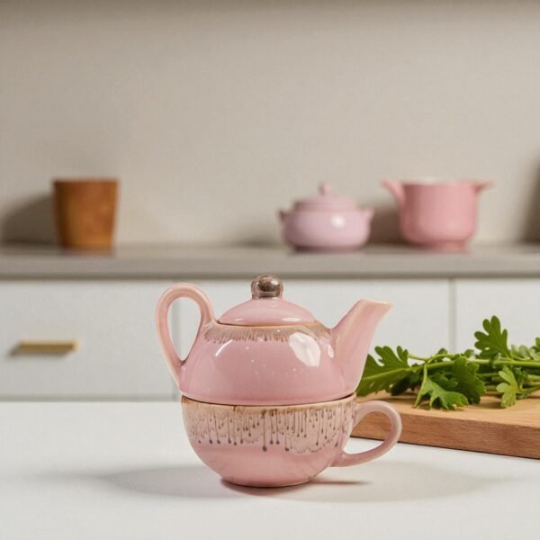 Blush Cascade Ceramic Stackable Solo Tea Set | 200ml Cup and 300ml Teapot