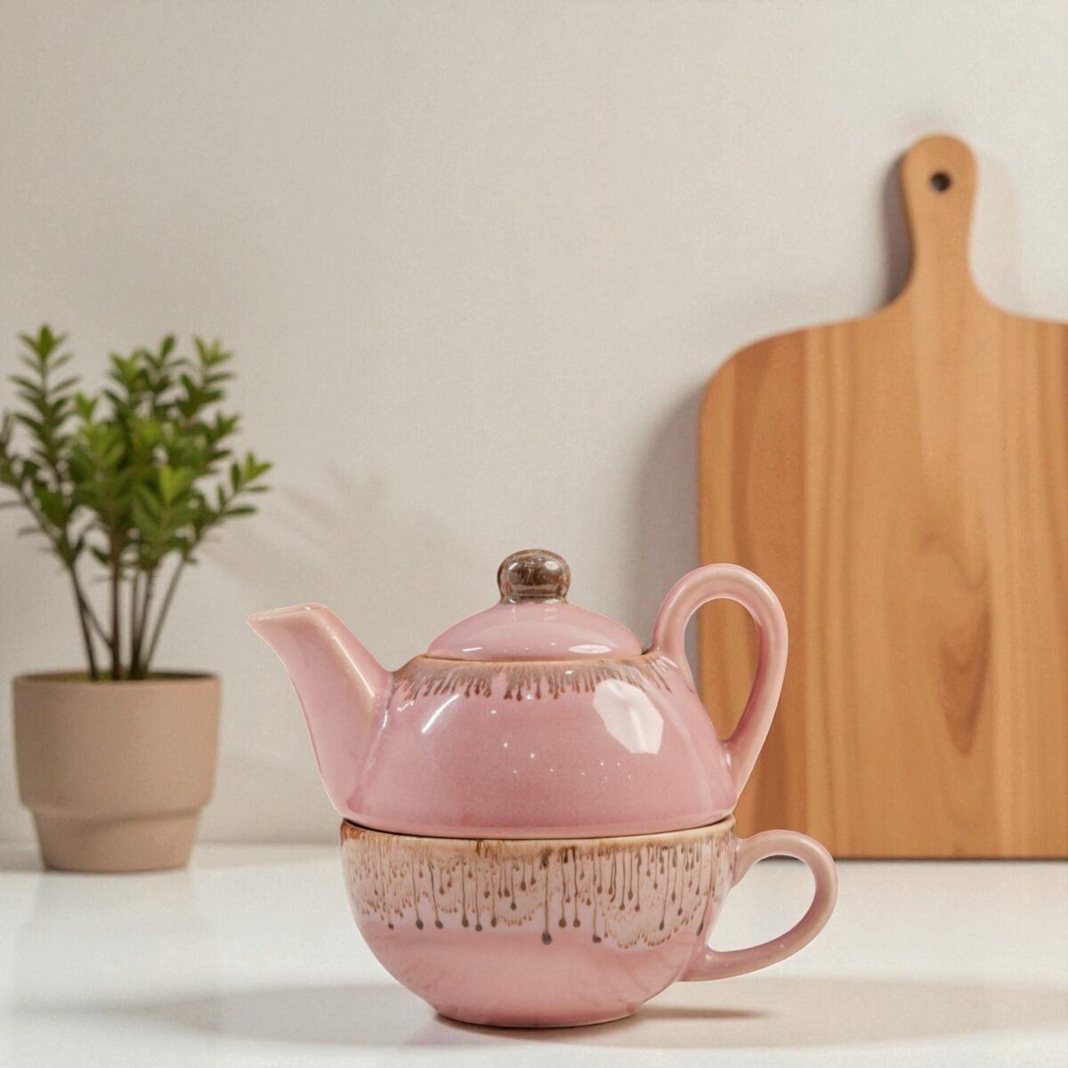 Blush Cascade Ceramic Stackable Solo Tea Set | 200ml Cup and 300ml Teapot