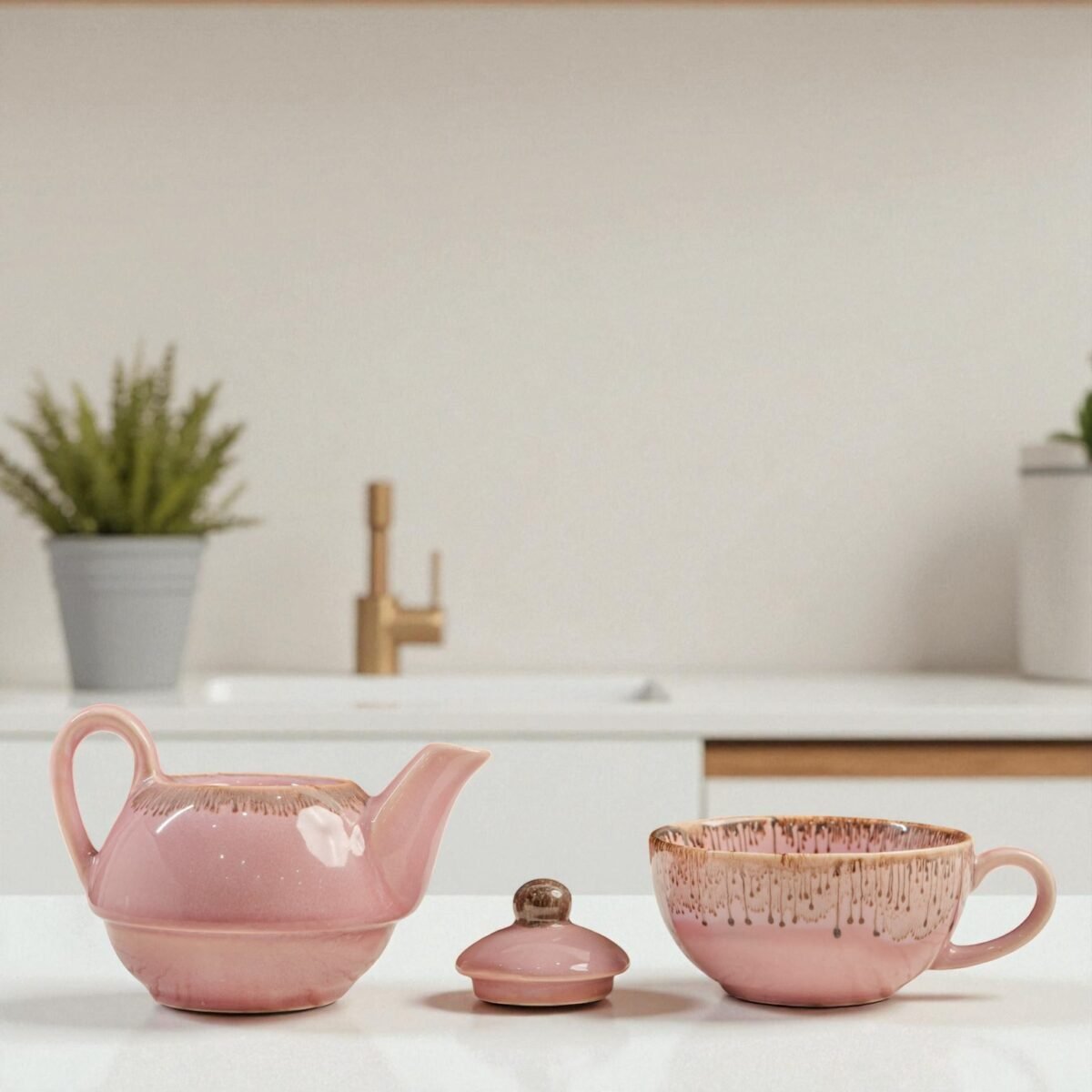 Blush Cascade Ceramic Stackable Solo Tea Set | 200ml Cup and 300ml Teapot
