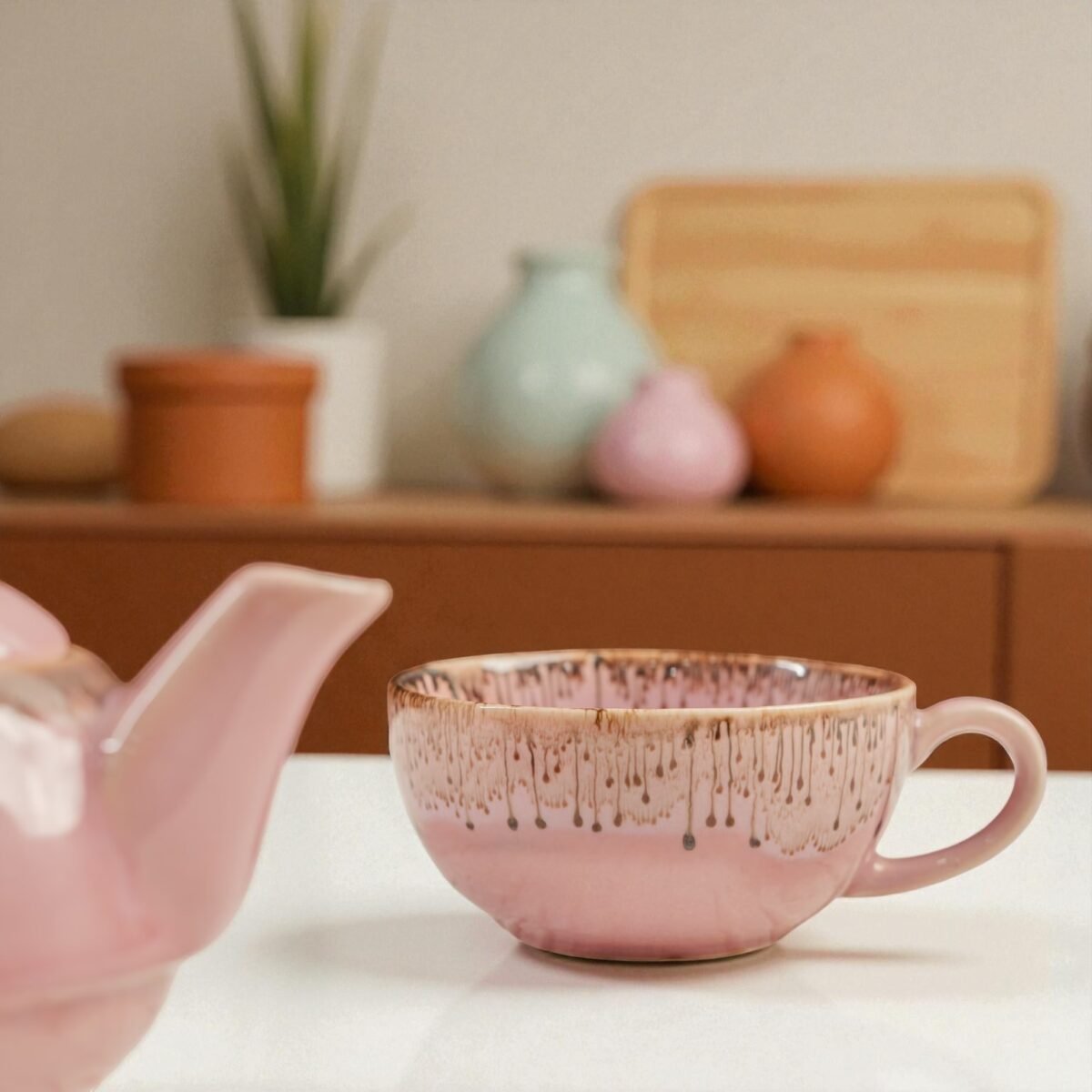 Blush Cascade Ceramic Stackable Solo Tea Set | 200ml Cup and 300ml Teapot