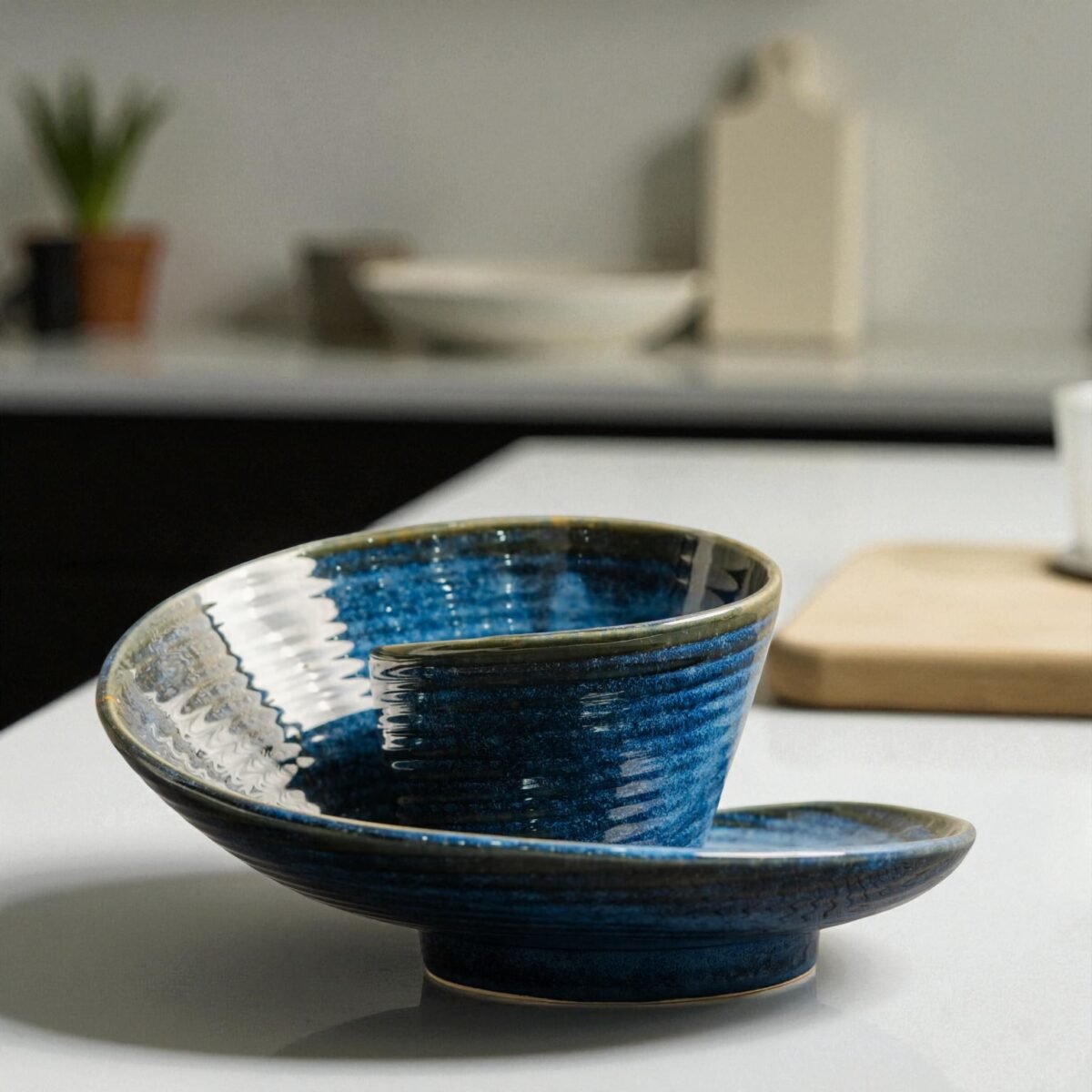 Neela Vortex – Luxury Blue Ceramic Platter with Swirl Design | 9 Inches X 4.5 Inches
