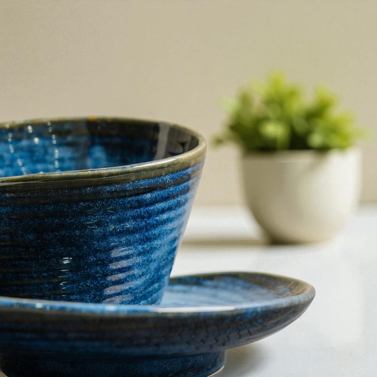 Neela Vortex – Luxury Blue Ceramic Platter with Swirl Design | 9 Inches X 4.5 Inches
