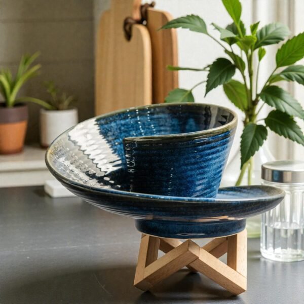 Neela Vortex – Luxury Blue Ceramic Platter with Swirl Design | 9 Inches X 4.5 Inches