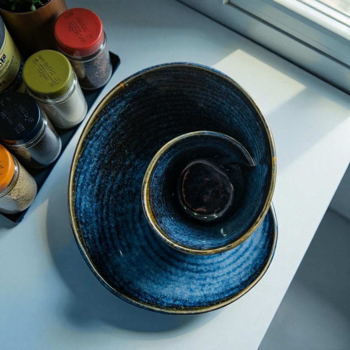 Neela Vortex – Luxury Blue Ceramic Platter with Swirl Design | 9 Inches X 4.5 Inches