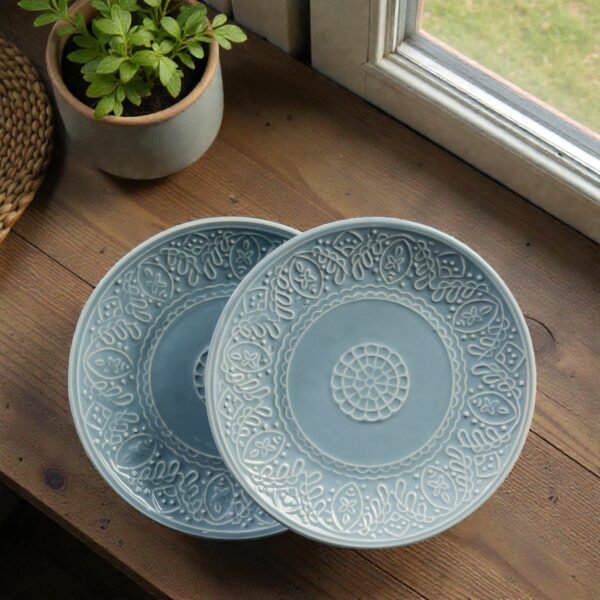 Eira Bloom – Set of 2 Pastel Blue Embossed Ceramic Quarter Plates (Set of 2, 7 Inches)