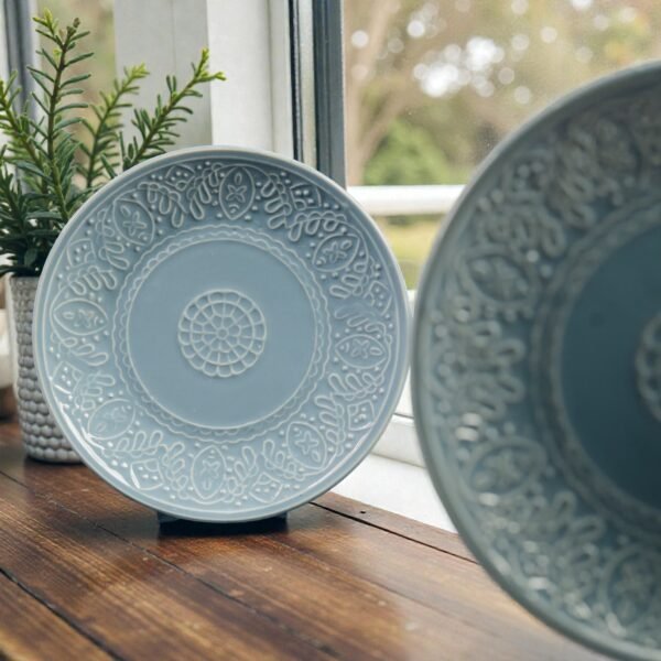 Eira Bloom – Set of 2 Pastel Blue Embossed Ceramic Quarter Plates (Set of 2, 7 Inches)