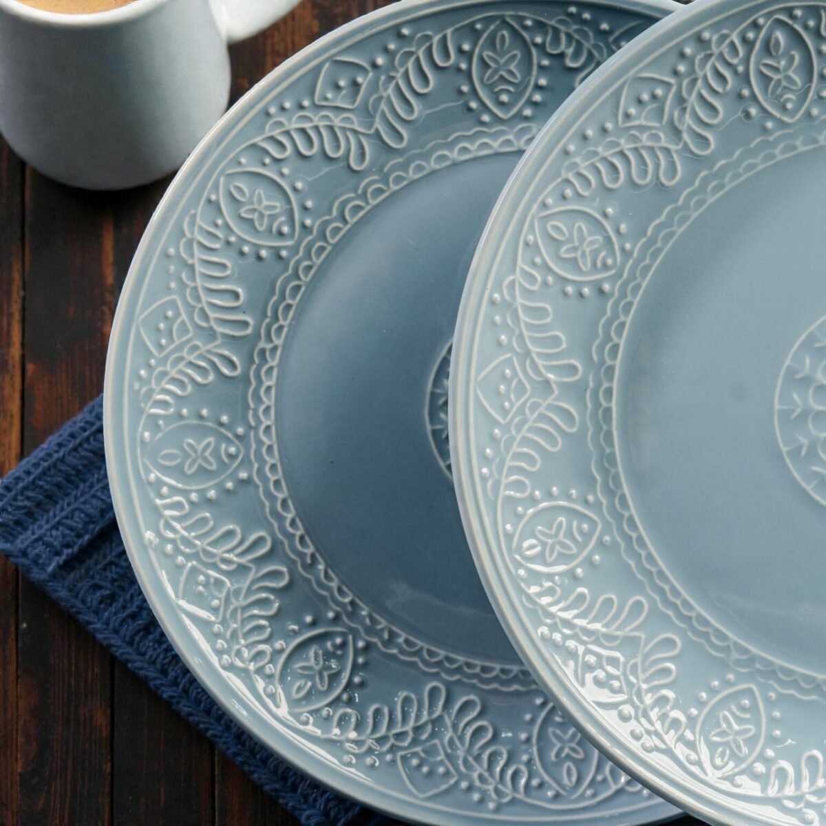 Eira Solis – Set of 2 Pastel Blue Embossed Ceramic Dinner Plates (Set of 2, 10 Inches)