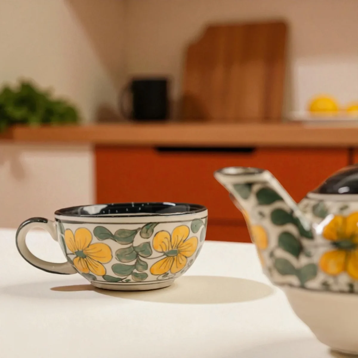 Meadow Bloom Ceramic Stackable Solo Tea Set | 200ml Cup and 300ml Teapot