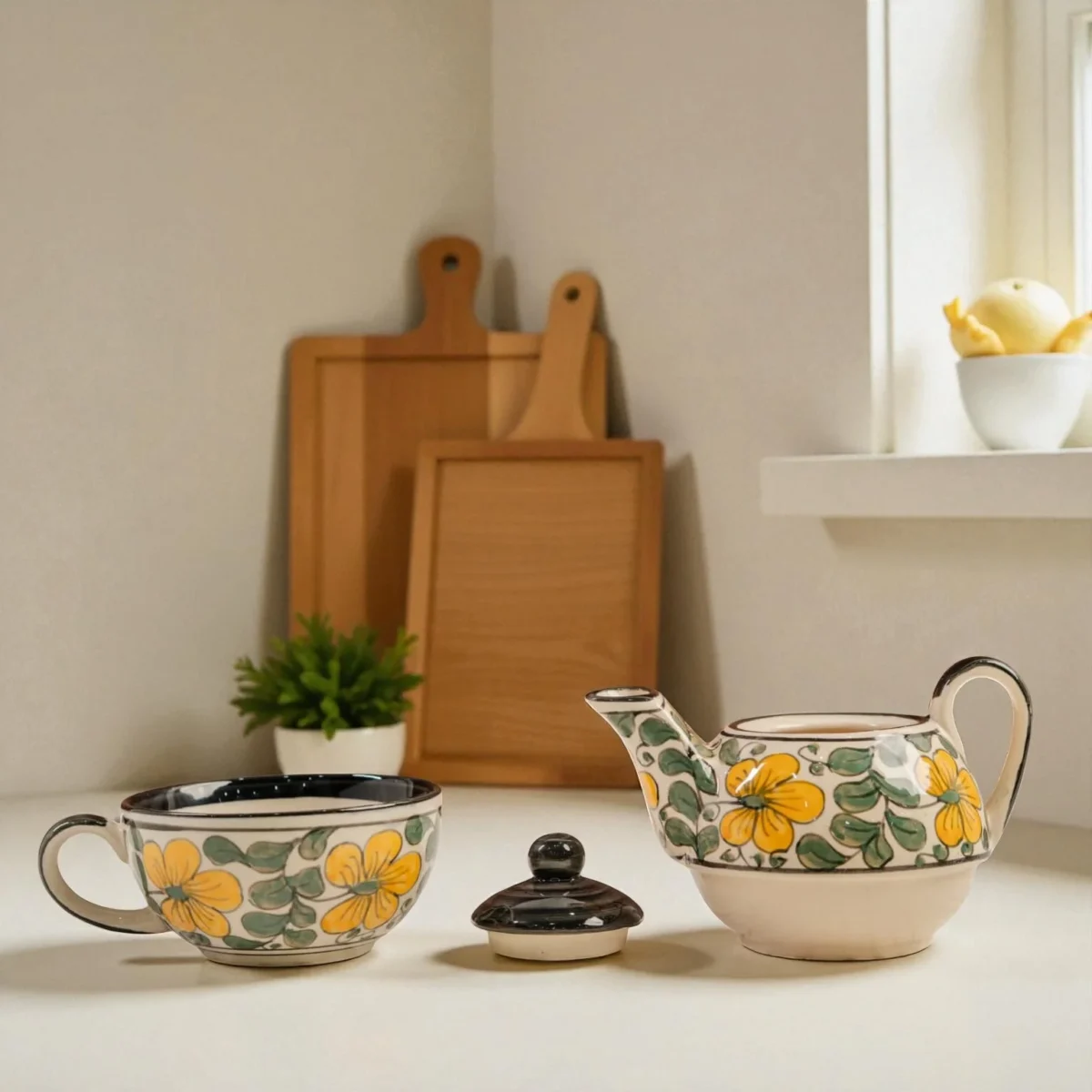 Meadow Bloom Ceramic Stackable Solo Tea Set | 200ml Cup and 300ml Teapot