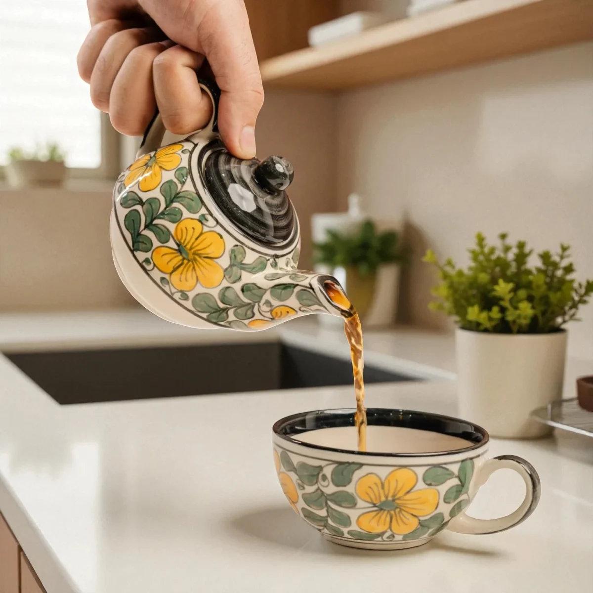 Meadow Bloom Ceramic Stackable Solo Tea Set | 200ml Cup and 300ml Teapot