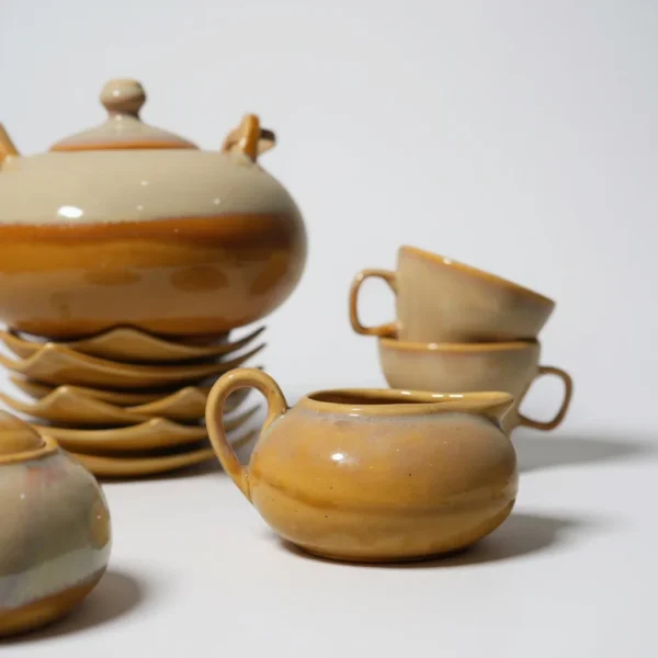 Hinode – 15-Piece Luxury Japanese Tea Set in Sun Yellow by Harmiche (1300ml Tea Pot, 300ml Milk Pot, 300ml Sugar Pot, and 180ml Cups)