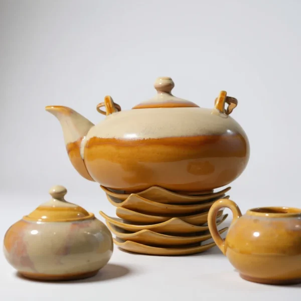 Hinode – 15-Piece Luxury Japanese Tea Set in Sun Yellow by Harmiche (1300ml Tea Pot, 300ml Milk Pot, 300ml Sugar Pot, and 180ml Cups)