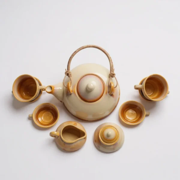 Hinode – 15-Piece Luxury Japanese Tea Set in Sun Yellow by Harmiche (1300ml Tea Pot, 300ml Milk Pot, 300ml Sugar Pot, and 180ml Cups)