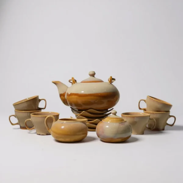 Hinode – 15-Piece Luxury Japanese Tea Set in Sun Yellow by Harmiche (1300ml Tea Pot, 300ml Milk Pot, 300ml Sugar Pot, and 180ml Cups)