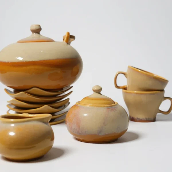 Hinode – 15-Piece Luxury Japanese Tea Set in Sun Yellow by Harmiche (1300ml Tea Pot, 300ml Milk Pot, 300ml Sugar Pot, and 180ml Cups)