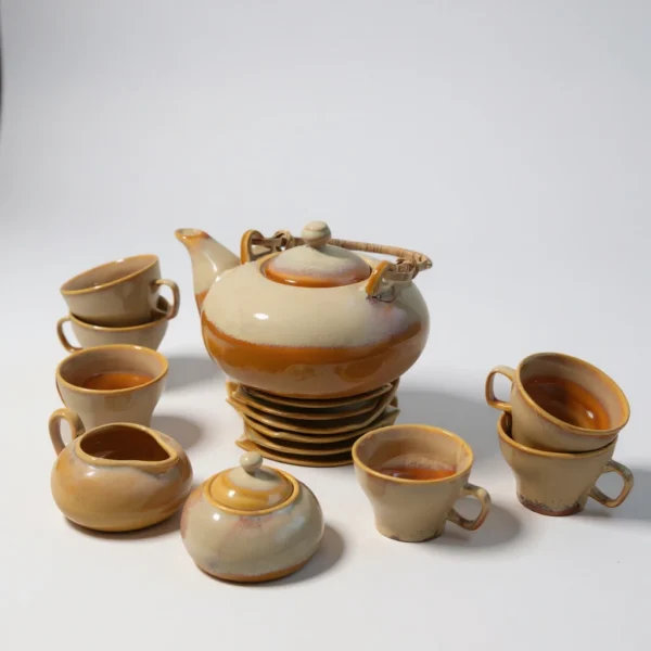 Hinode – 15-Piece Luxury Japanese Tea Set in Sun Yellow by Harmiche (1300ml Tea Pot, 300ml Milk Pot, 300ml Sugar Pot, and 180ml Cups)