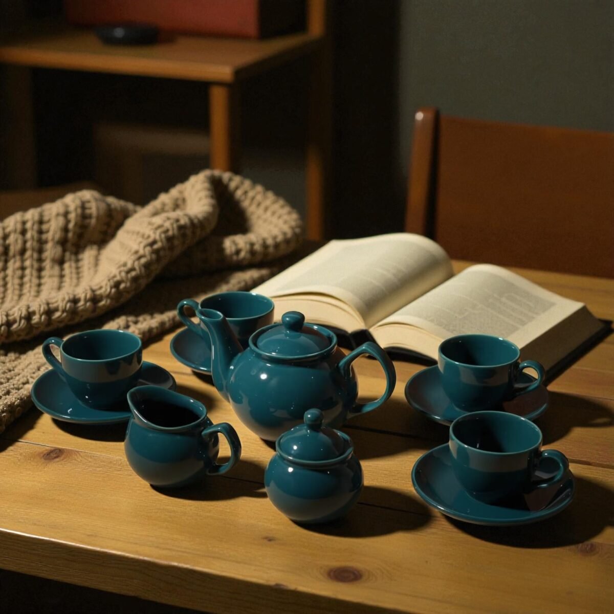 Teal Mist Royale – 11 Piece Luxury Tea Set (4 Cups & Saucers, 1 Teapot, 1 Milk pot, and 1 Sugar Pot)