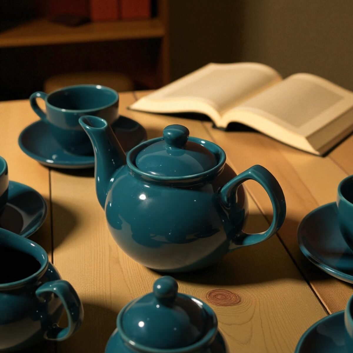 Teal Mist Royale – 11 Piece Luxury Tea Set (4 Cups & Saucers, 1 Teapot, 1 Milk pot, and 1 Sugar Pot)