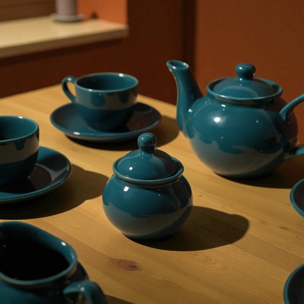 Teal Mist Royale – 11 Piece Luxury Tea Set (4 Cups & Saucers, 1 Teapot, 1 Milk pot, and 1 Sugar Pot)