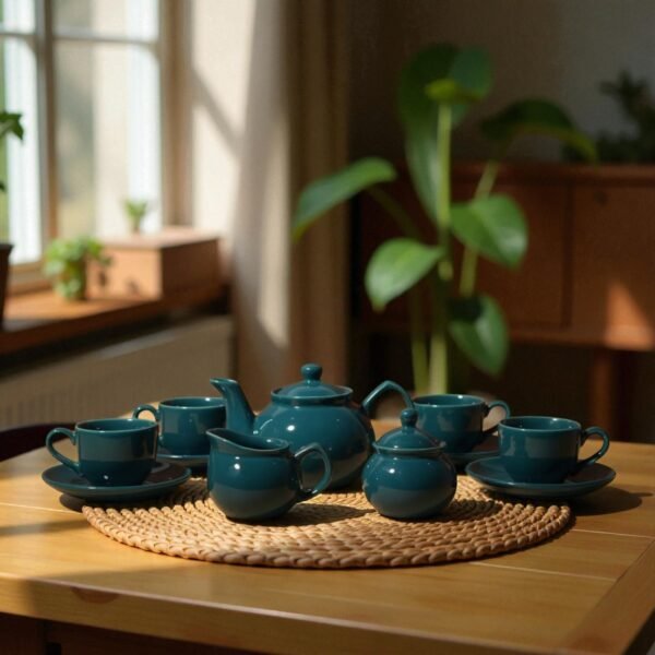 Teal Mist Royale – 11 Piece Luxury Tea Set (4 Cups & Saucers, 1 Teapot, 1 Milk pot, and 1 Sugar Pot)