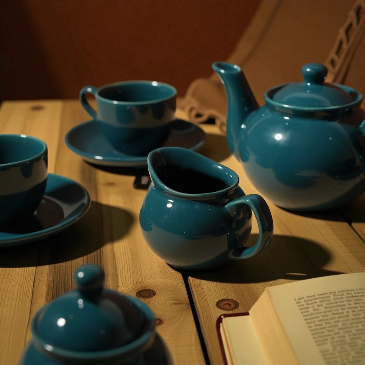 Teal Mist Royale – 11 Piece Luxury Tea Set (4 Cups & Saucers, 1 Teapot, 1 Milk pot, and 1 Sugar Pot)