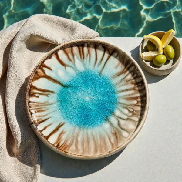 Harmiche Laguna Luxe Crackle Glaze Round Ceramic Serving Platter – 10 Inch