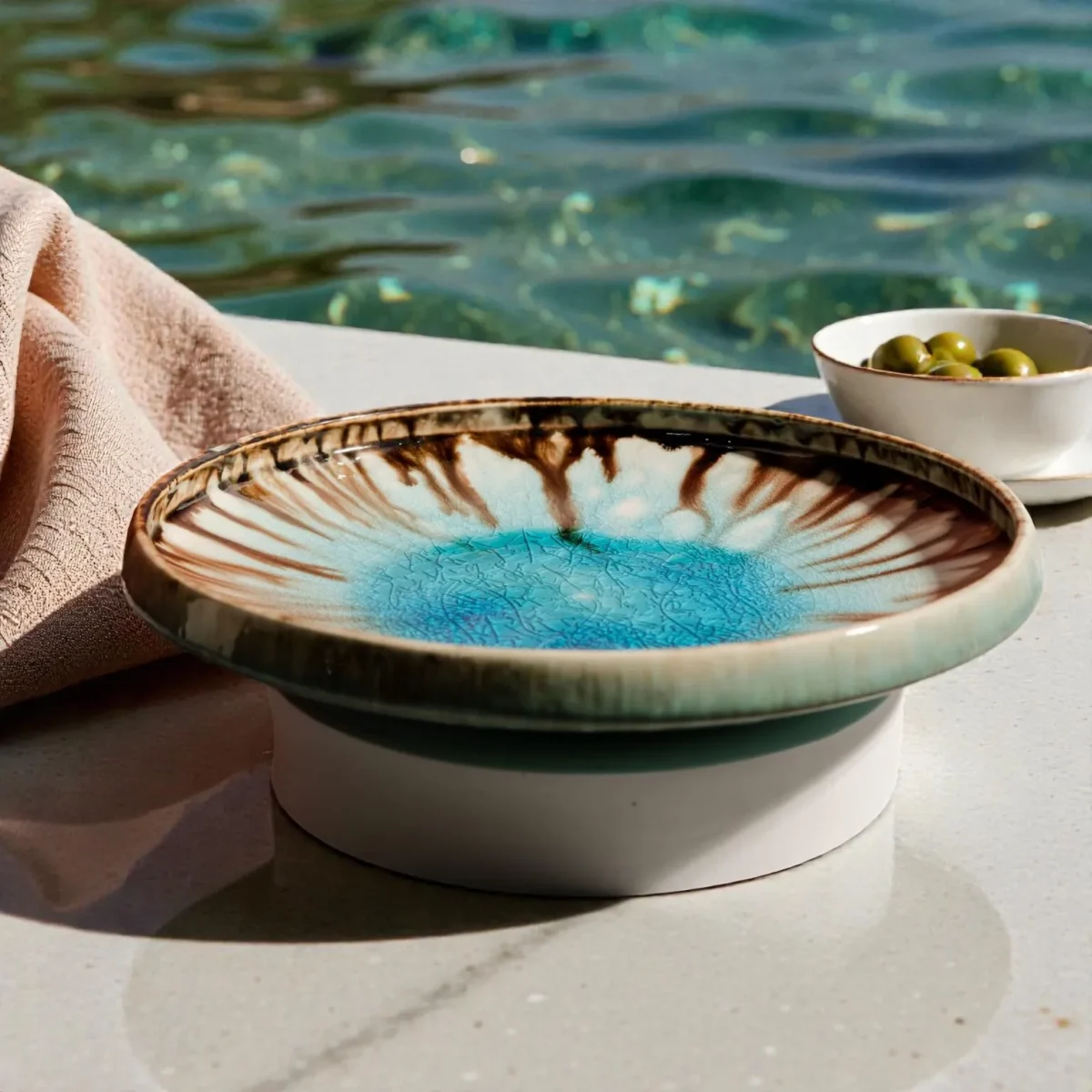 Harmiche Laguna Luxe Crackle Glaze Round Ceramic Serving Platter – 10 Inch