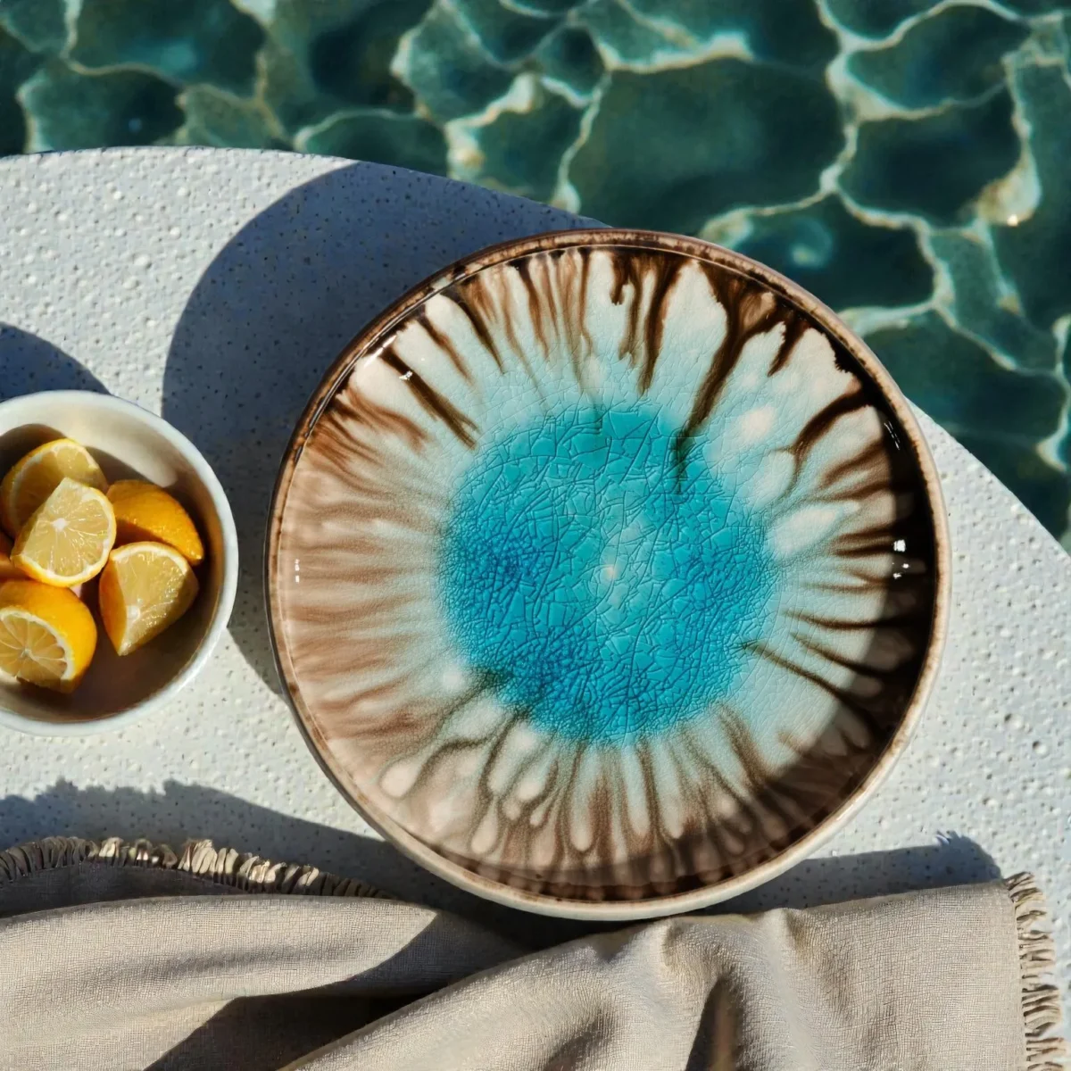 Harmiche Laguna Luxe Crackle Glaze Round Ceramic Serving Platter – 10 Inch